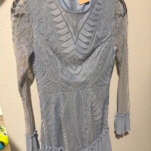 Sage and Paige Sheer-Panel Light Blue Long Sleeve Dress